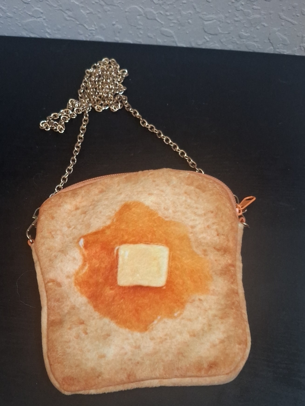 Novelty Toast Square Crossbody Bag in Tan with Gold Chain